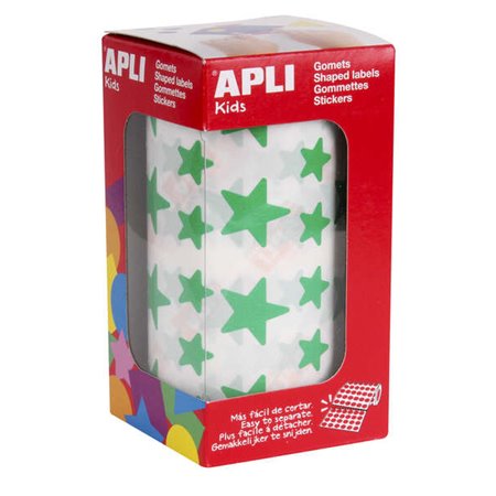 Apli Green Star Gomets - 12,5mm e 19,5mm - Adesivo Permanente - 2360 Gomets por Rolo - Ideal para Escolas e Oficinas Infantis