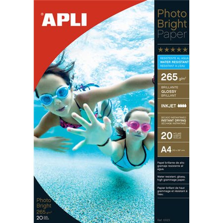 Papel fotográfico resistente à água Apli Photobright A4 265g 20 folhas