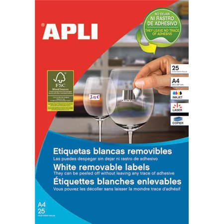 Apli Pacote de 6.750 Etiquetas Brancas Removíveis 17,8 x 10,0mm - 25 Folhas x 270 Etiquetas - Adesivo Removível - Cor Branca