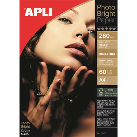 Papel Fotográfico Apli Photobright A4 280g 60 Folhas