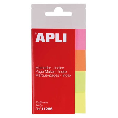 Índices de papel adesivo Apli 50x20mm - 4 cores - 40 folhas por cor - Fácil de descascar - Organize seus documentos - Multicolor