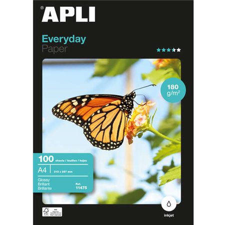 Papel Fotográfico Apli Everyday A4 180gr - Acabamento Brilhante - 100 Folhas