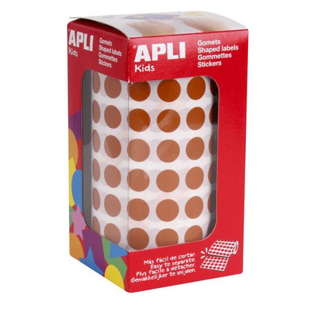 Apli Brown Gomets Redondos Ø 10,5mm - 59 Folhas Pré-cortadas - 5192 Gomets por Rolo - Ideal para Escolas e Oficinas Infantis - A