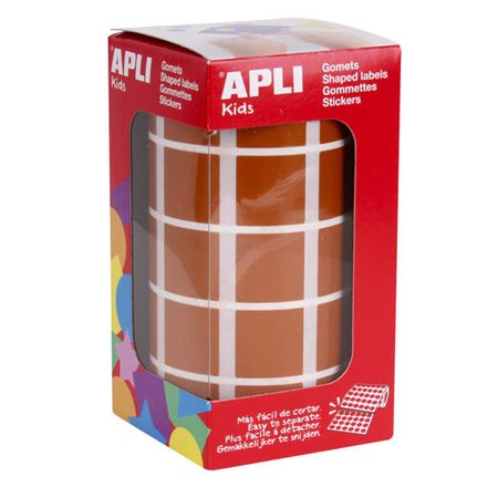 Apli Brown Square Gomets - 20x20mm - 59 Folhas Pré-cortadas - 1770 Gomets por Rolo - Ideal para Atividades Infantis - Normas EN-