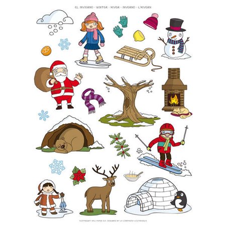 Apli Winter Themes Gomets - 276 Gomets em 12 folhas - Ilustrações educativas - Adesivo removível - Ideal para escolas - Adesivo 