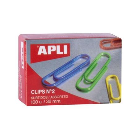 Apli Pacote de 100 Clipes Nº 2 32 mm - Cores Sortidas