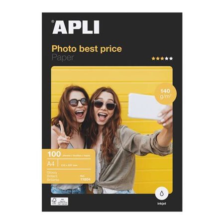 Papel fotográfico Apli Bestprice A4 140gr - Acabamento brilhante - 100 folhas