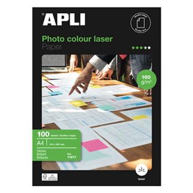 Papel fotográfico a laser colorido Apli A4 160g 100 folhas Papel fotográfico a laser colorido Apli A4 160g 100 folhas