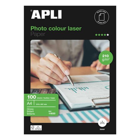 Papel fotográfico a laser colorido Apli A4 210g 100 folhas