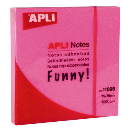 Apli Funny Sticky Notes 75x75mm - Bloco de 100 folhas - Adesivo de qualidade - Fácil de descascar - Rosa fluorescente