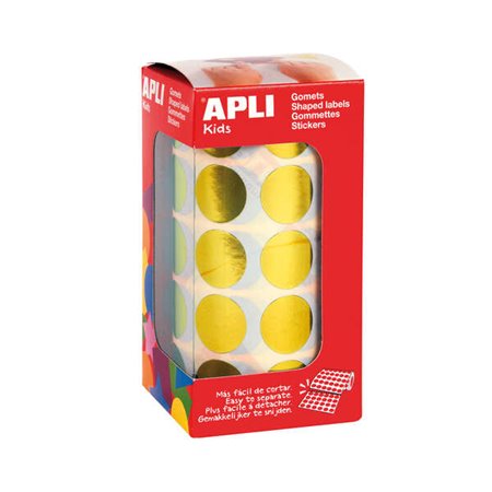 Apli Gomets Redondos Amarelo Metálico Ø 20mm - 59 Folhas Pré-cortadas - 1770 Gomets por Rolo - Adesivo à Base de Água - Normas E