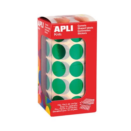 Apli Gomets Redondos Ø 20mm Verde Metálico - 59 Folhas Pré-cortadas - Adesivo Permanente - Normas EN-71 e FSC - Adesivo à Base d