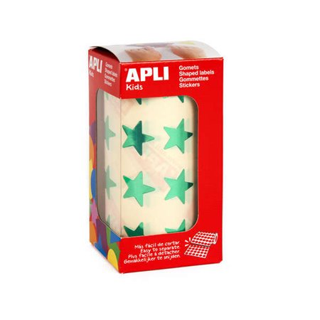 Apli Gomets Estrela Verde Metálica - Tamanho 19,5mm - 1416 Gomets por Rolo - Adesivo Permanente - Ideal para Escolas e Oficinas 