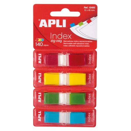 Apli Índices Adesivos Filme Zigzag 45x12mm 4 Dispensadores de 35 Índices de 4 Cores - Fácil de Aplicar - Adesivo de Qualidade - 