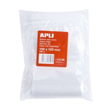 Apli Pacote de 100 Sacos Autovedantes 100 x 150 mm - Fecho Seguro - Adequado para Alimentos