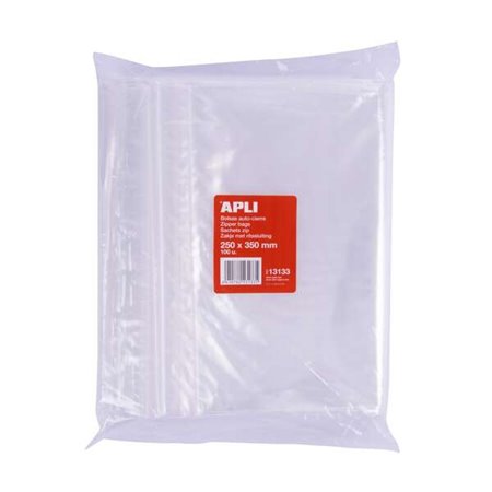 Apli Pacote de 100 Sacos Autovedantes 250 x 350 mm - Fecho Seguro - Adequado para Alimentos