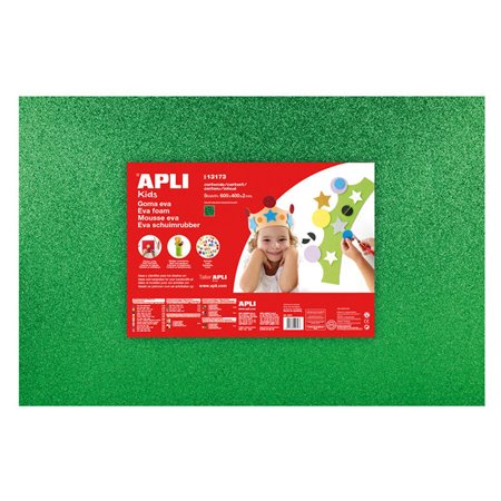 Apli Green Glitter Eva Rubber 600x400mm - 3 Folhas Brilhantes e Flexíveis