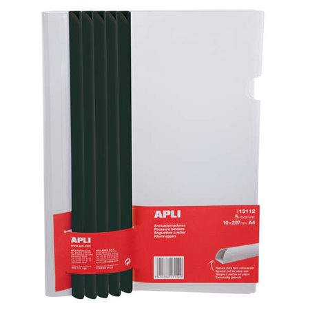 Apli Pacote de 5 Pastas Deslizantes 10 x 297mm com Tampa Transparente - Ranhura para Fácil Inserção de Folhas - Capacidade para 