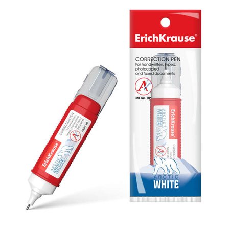 Caneta de correção Erichkrause Arctic White - Ponta de plástico para correções pontuais - Excelentes resultados com todos os tip