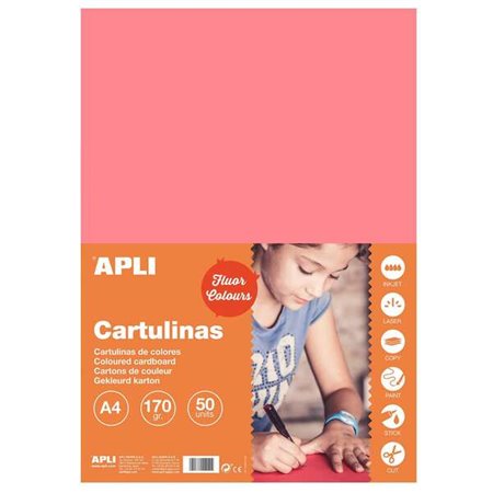 Apli Cartolina Rosa Fluorescente A4 170g 50 Folhas