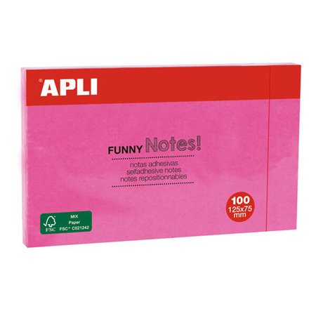 Apli Funny Sticky Notes 125x75mm - Bloco de 100 folhas - Adesivo de qualidade - Fácil de descascar - Rosa fluorescente