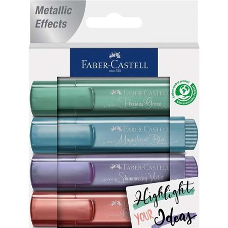 Faber-Castell Textliner 46 Pacote Metálico de 4 Marcadores Fluorescentes - Ponta Cinzel - Linha entre 1mm e 5mm - Tinta à Base d