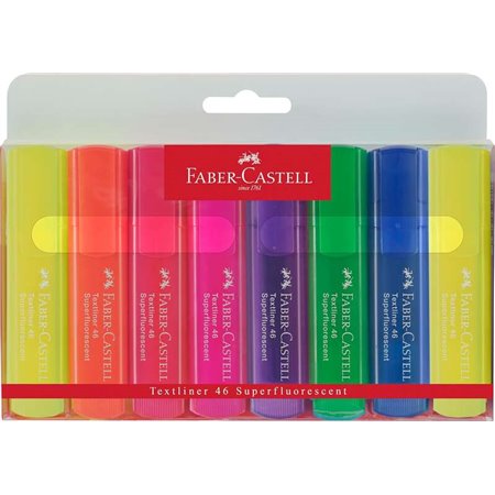 Faber-Castell Textliner 46 Pacote Superfluorescente de 8 Marcadores Fluorescentes - Ponta Cinzel - Linha entre 1mm e 5mm - Tinta