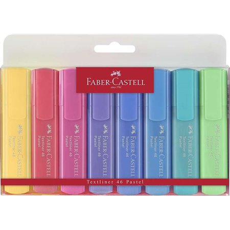 Faber-Castell Textliner 46 Pastel Pacote de 8 Marcadores Fluorescentes - Ponta Cinzel - Linha entre 1mm e 5mm - Tinta à Base de 