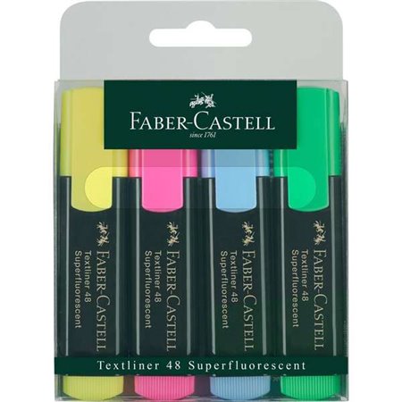 Faber-Castell Textliner 48 Pacote de 4 Marcadores Fluorescentes - Ponta Cinzel - Linha entre 1,2mm e 5mm - Tinta à Base de Água 