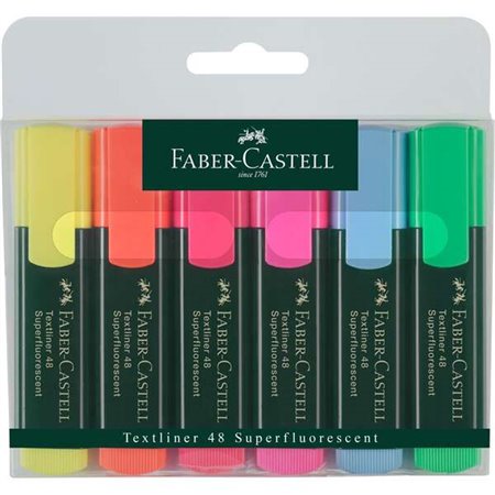 Faber-Castell Textliner 48 Pacote de 6 Marcadores Fluorescentes - Ponta Cinzel - Linha entre 1,2mm e 5mm - Tinta à Base de Água 