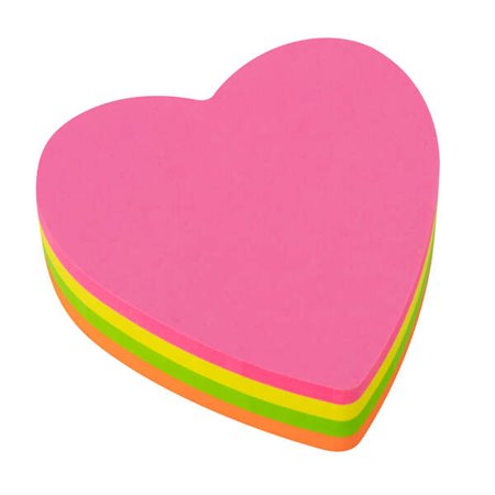 Apli Heart Sticky Notes 70x70mm - Bloco 200 Folhas - 4 Cores Sortidas - Fluorescente