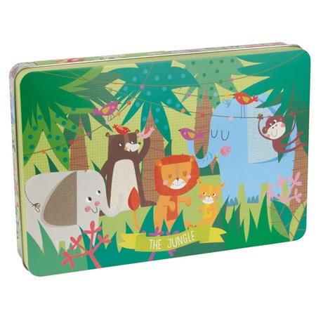 Apli Kids Jungle Puzzle - 24 Peças de 8x8mm - Caixa Metálica Retangular - Design Exclusivo de Martina Hogan - Fácil Manuseio - P