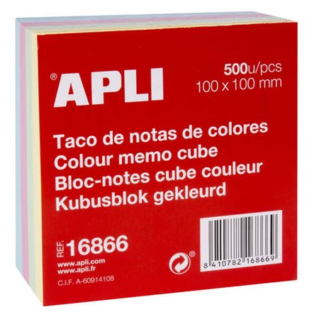 Bloco de Notas Apli 100x100mm 500 Folhas - Cores Pastel - Adesivo de Qualidade - Fácil de Descascar - Ideal para Notas e Lembret