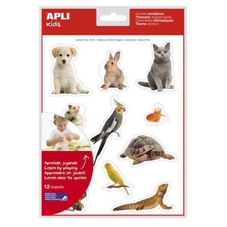 Apli Realistic Pet Themes Gomets - 132 Gomets em 12 folhas - Adesivo removível - Ideal para desenvolver habilidades motoras - No