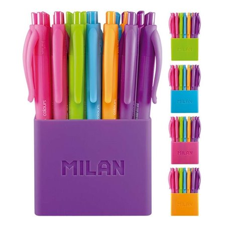 Milan P1 Touch Colors Pacote de 24 canetas esferográficas retráteis - Ponta redonda 1,0 mm - Tinta à base de óleo - Corpo em cor