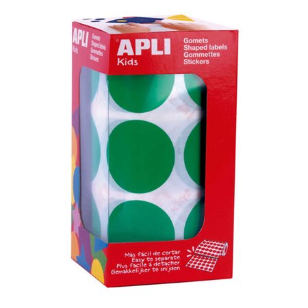 Apli Gomets XL Redondos Verdes - Ø 33mm - Adesivo Permanente - 708 Gomets por Rolo