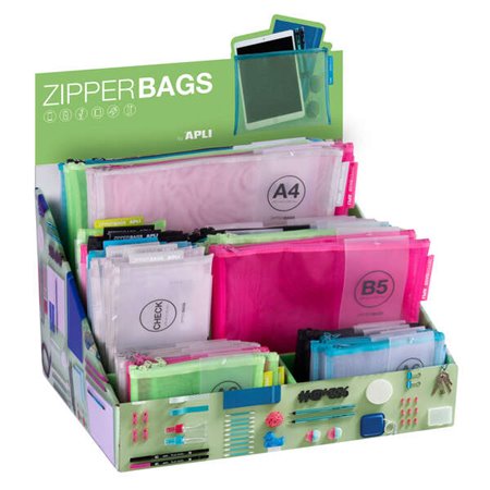 Display Apli Nylon Zipper Bags - Tamanhos e Cores Diversos - Alta Qualidade e Durabilidade - Ideal para Documentos, Eletrônicos 