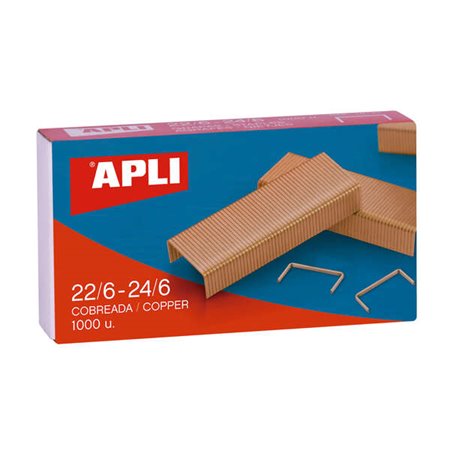 Grampos de cobre galvanizado Apli 22/6 - 24/6 - Capacidade de 30 folhas - Material durável e resistente - Extremidades afiadas p