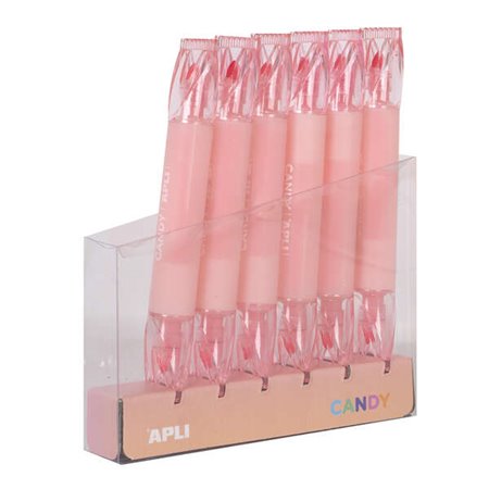 Marcadores Apli Pink Candy - Ponta Dupla: 5mm Plana e 2mm Redondo - Refil Pacote de 6 - Ideal para Agendas, Cadernos e Calendári