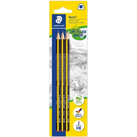 Staedtler Noris 183 Pacote de 3 Lápis Triangulares de Grafite - Chumbo 2HB - Resistência à Quebra