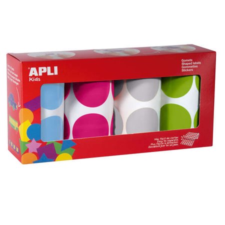 Apli Gomets Redondos Ø 45mm - Pacote de 4 Rolos em Cores Sortidas - Adesivo Permanente - 1416 Gomets por Pacote - Desenvolviment