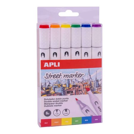 Marcadores de rua Apli Marcadores de ponta dupla - Pontas de 1 mm e 6 mm - Tinta à base de álcool - Multifuncional para desenhar