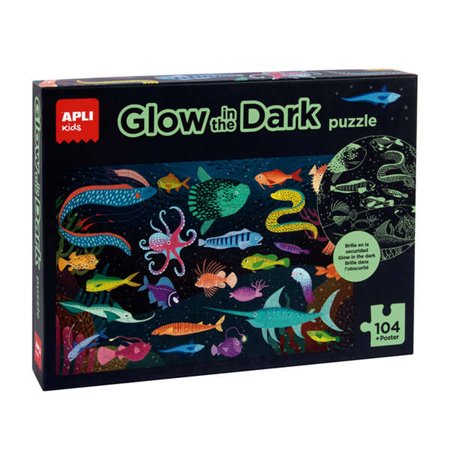 Apli Kids Fluorescente Puzzle "Glow In The Dark" Tema Oceano - 104 Peças 5x5 cm - Tamanho 64,5x41,5 cm - Inclui Pôster - Design 