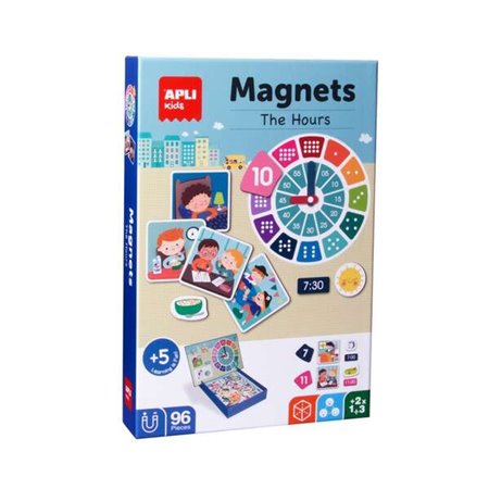 Jogo Magnético Apli Aprenda as Horas - 1 Cenário Magnetizado 28 x 18 cm - 96 Peças com as Peças do Relógio