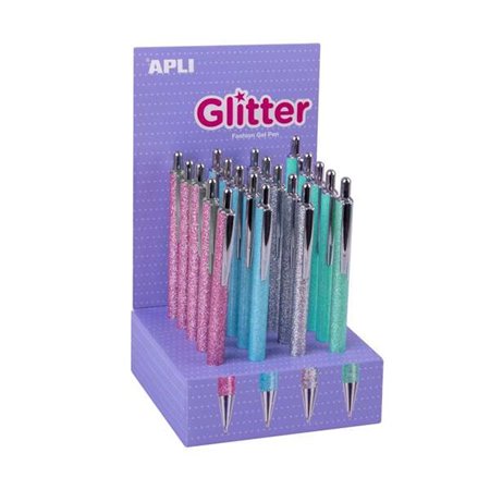 Apli Glitter Display de 20 Canetas Metálicas - Tinta Óleo - Secagem Rápida - Ponta 1mm - Cores Sortidas