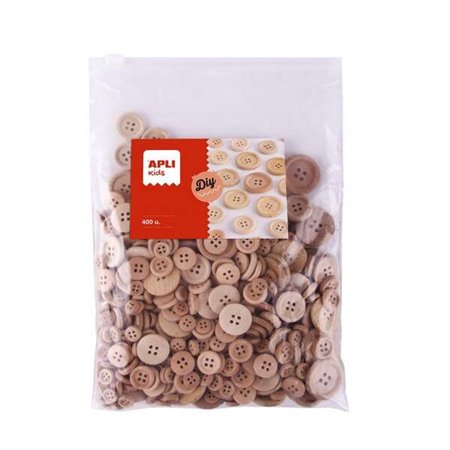 Bolsa Apli Kids com 400 botões de madeira natural - tamanhos 10mm, 15mm, 20mm, 25mm, 30mm