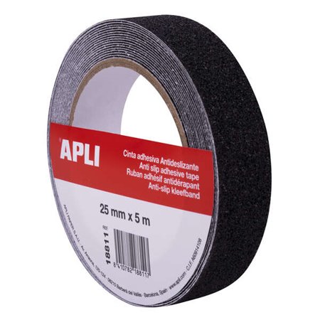 Fita Antiderrapante Apli 25mm x 5m - Resistente à Água e ao Desgaste - Fácil de Cortar e Aplicar - Preta