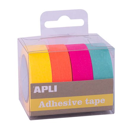 Apli Pack Fitas Adesivas de Papel Washi - 4 U - Tons Flúor - Decoração e Artesanato - Multicolor