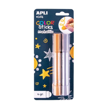 Apli Color Sticks Têmpera Sólida - Embalagem com 2 Unidades de 6g em Cores Metálicas - Não mancha, Acabamento Acetinado, Secagem