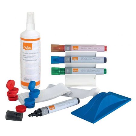 Kit de usuário Nobo para quadro branco - Inclui marcadores, borracha, spray e pano de limpeza - Acessórios para quadros brancos 